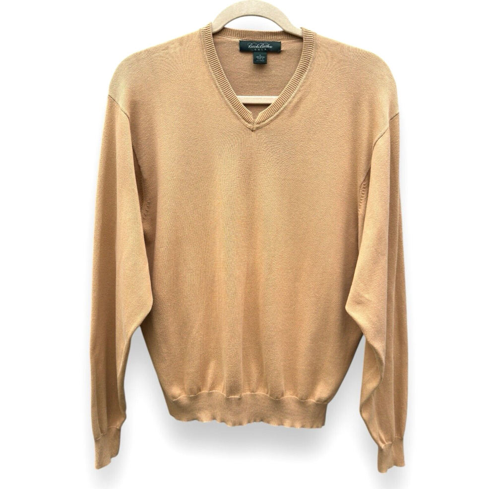 Vintage Brooks Brothers Golf V-Neck Pullover Sweater Men L Gold Preppy